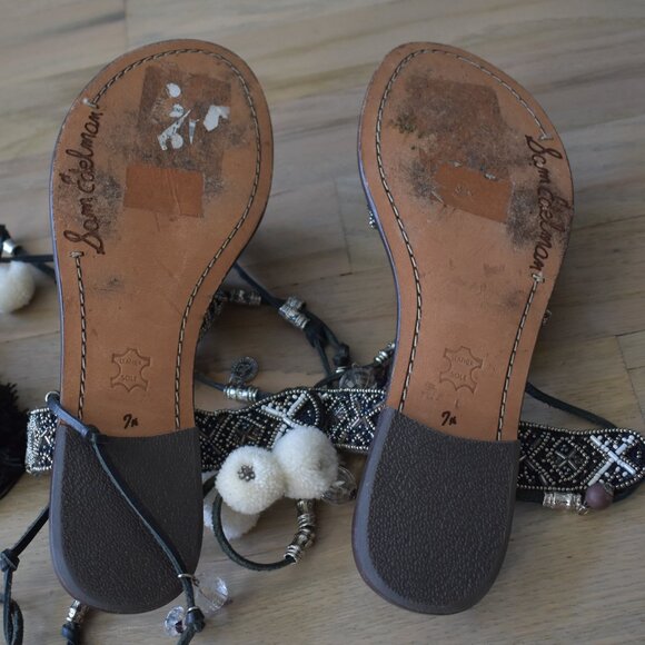 Sam Edelman Womens Beaded Flat Sandals with Ankle Wrap Ties - Picture 6 of 10